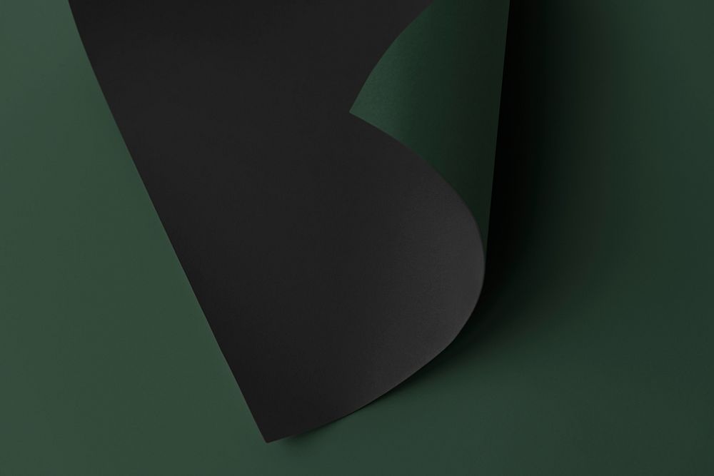 Blank black paper mockup on a forest green background