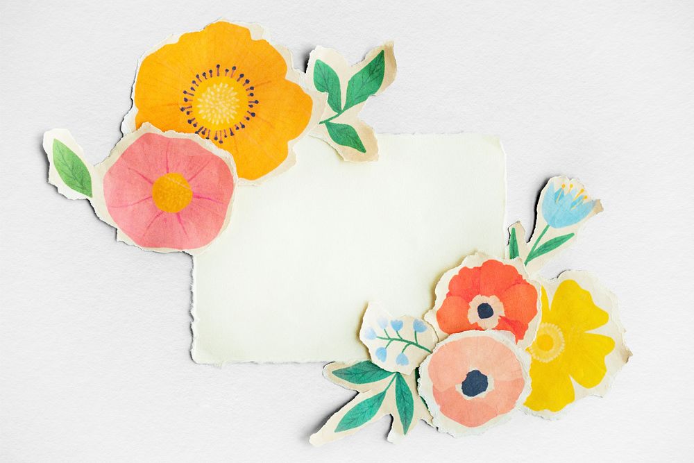 Paper note  mockup with paper craft flowers