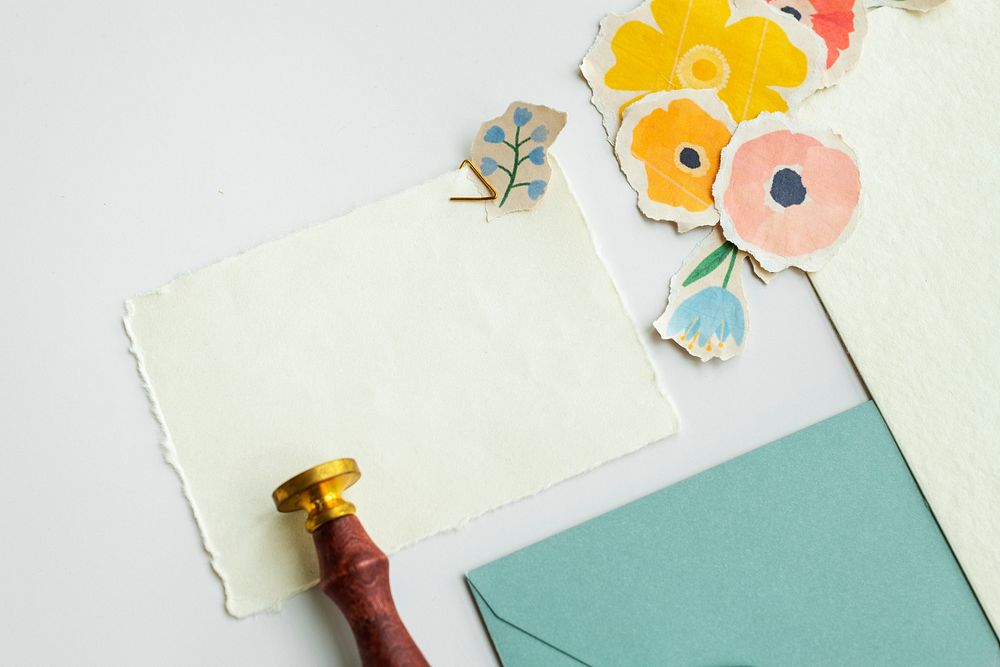 Blank card with paper craft flowers