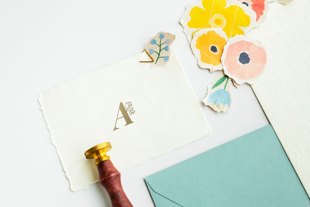 Cards template mockup with paper craft flowers