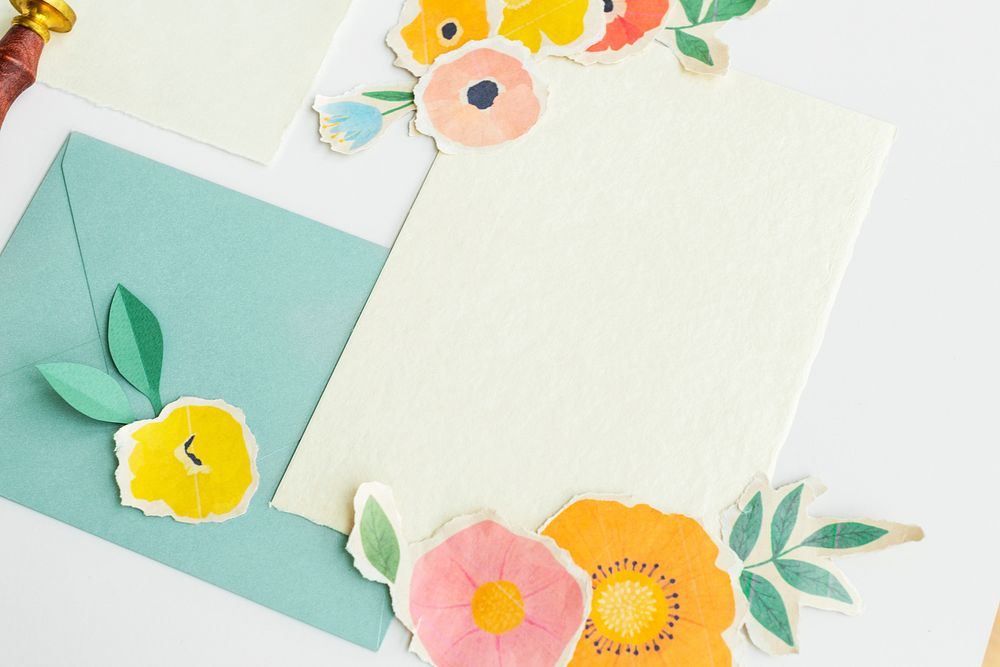 Blank card with paper craft flowers