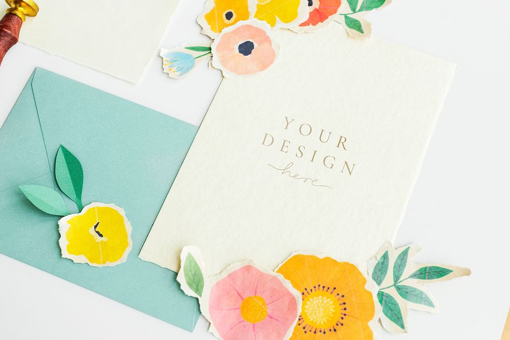Cards template mockup with paper craft flowers