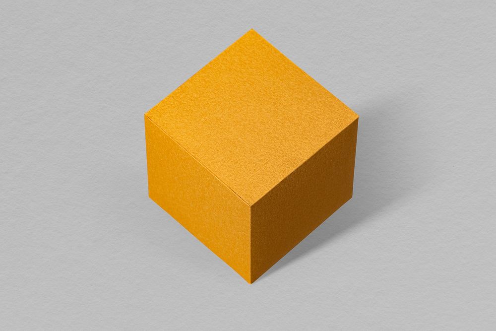 3D golden cubic paper craft on a gray background