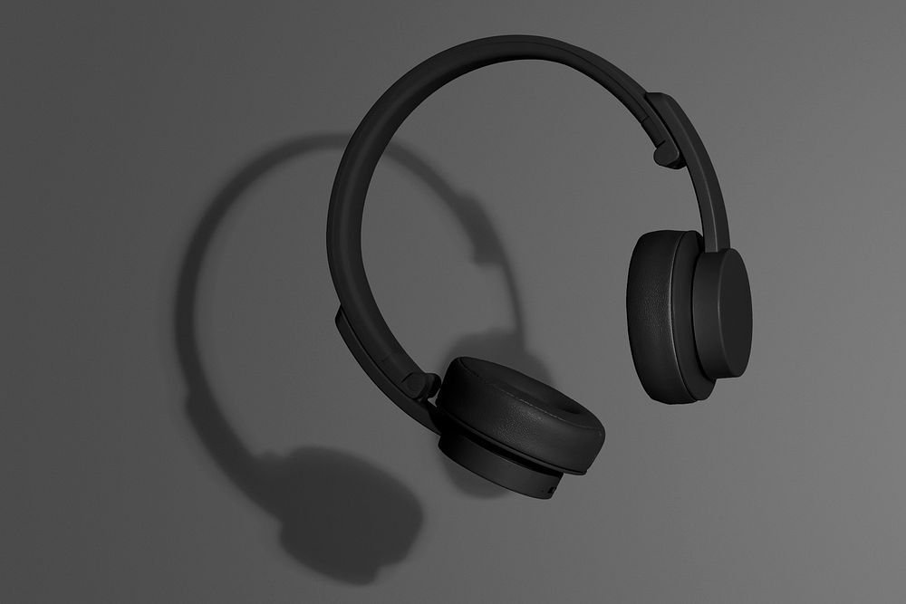 Black wireless headphone mockup on a gray background