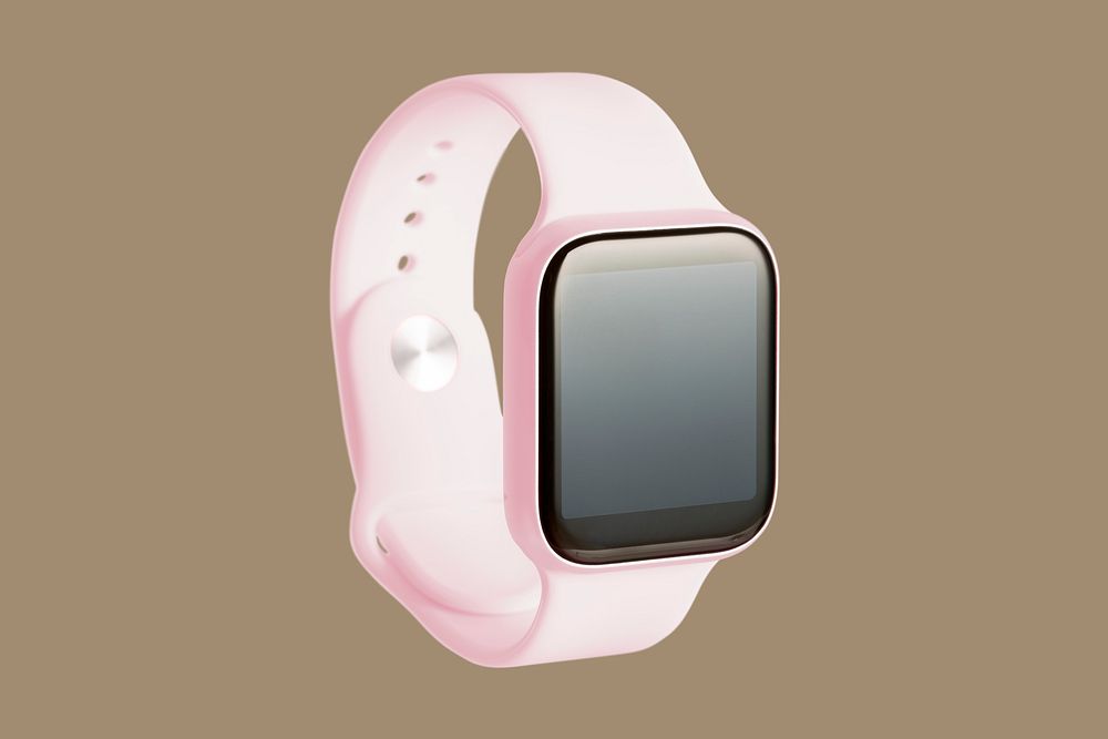 Light pink smartwatch on a brown background