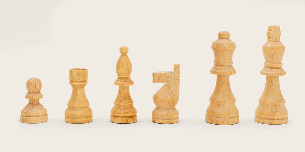 Light wood chess pieces mockup on a beige background