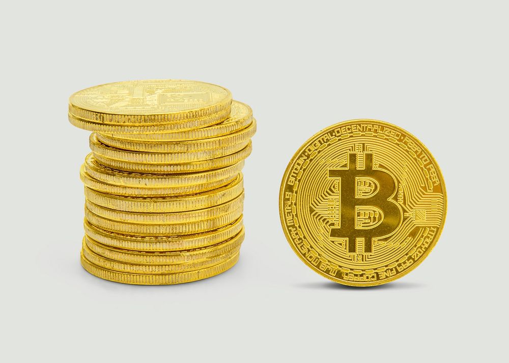 Stack of golden bitcoins mockup design resource