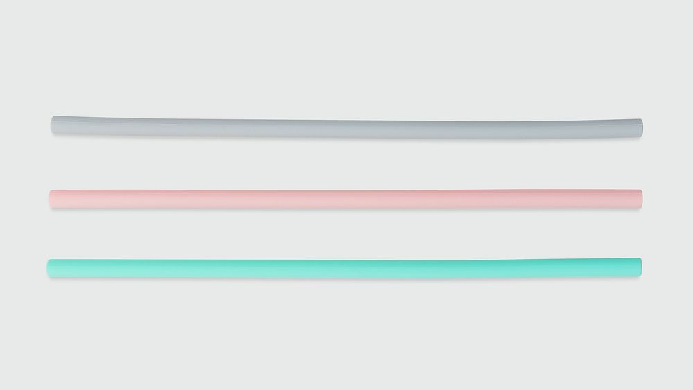 Reusable colorful plastic straws on off white background