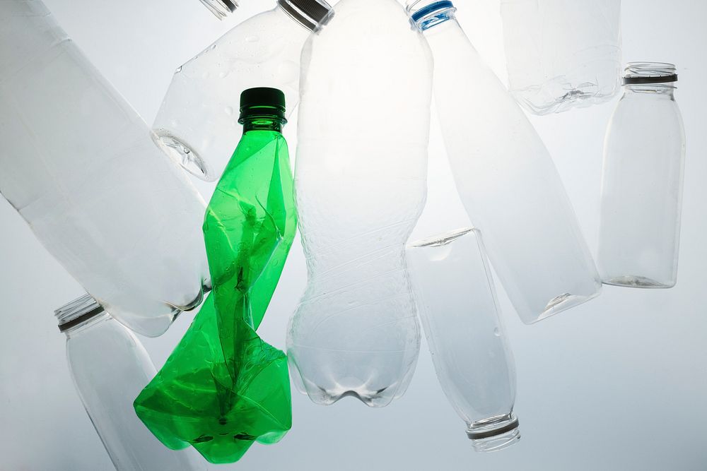 Crushed plastic bottles for recycling  