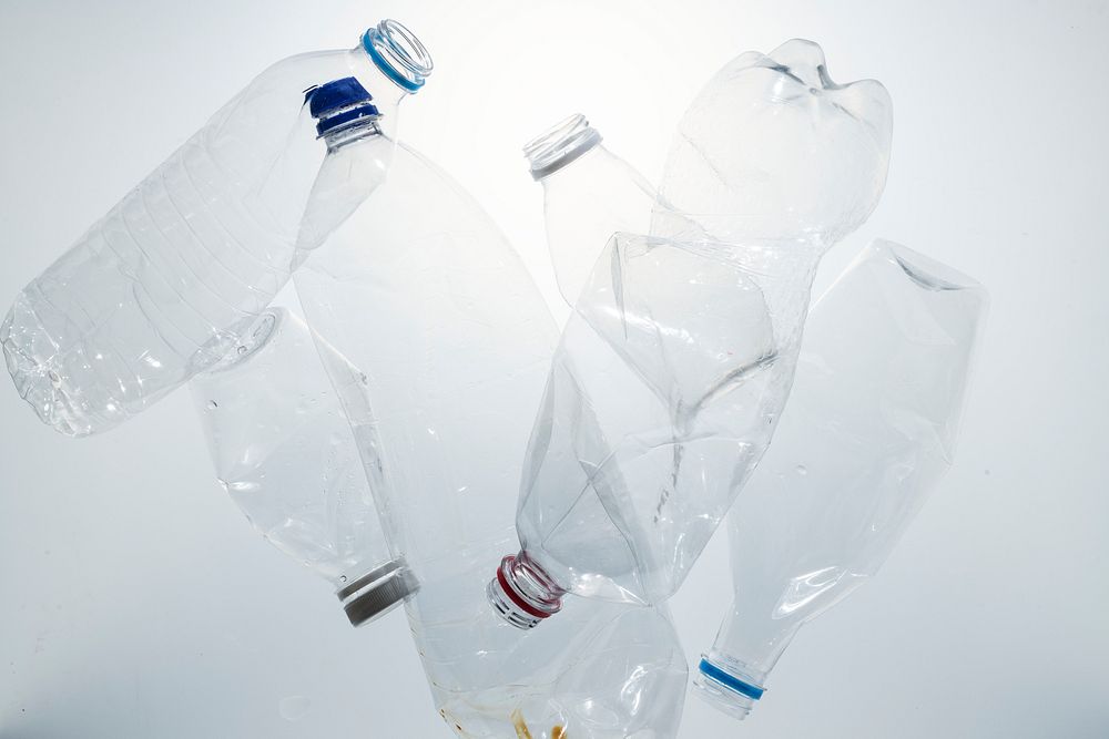 Crushed plastic bottles for recycling  