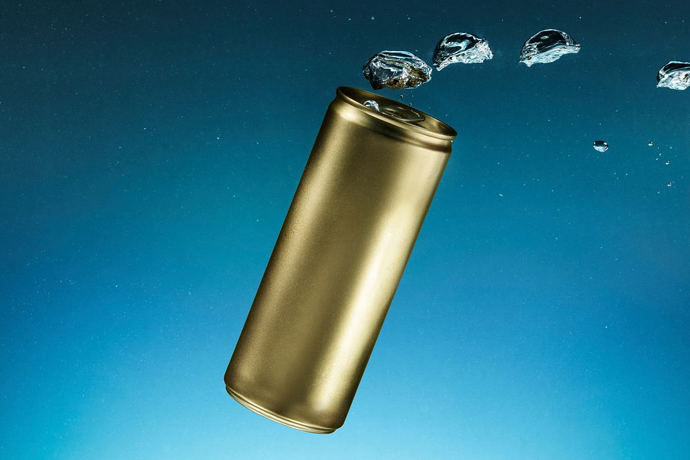 Golden aluminium soda can with copyspace 