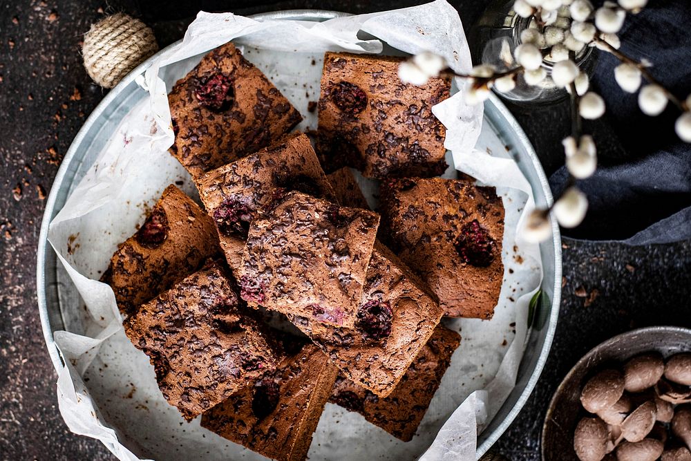 Freshly baked homemade chocolate brownies