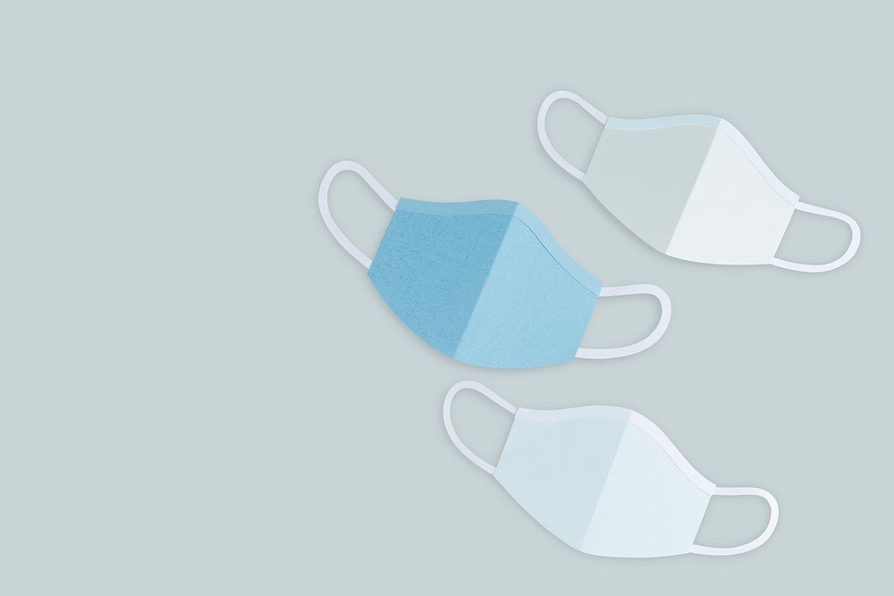 Paper craft surgical masks on a gray background mockup