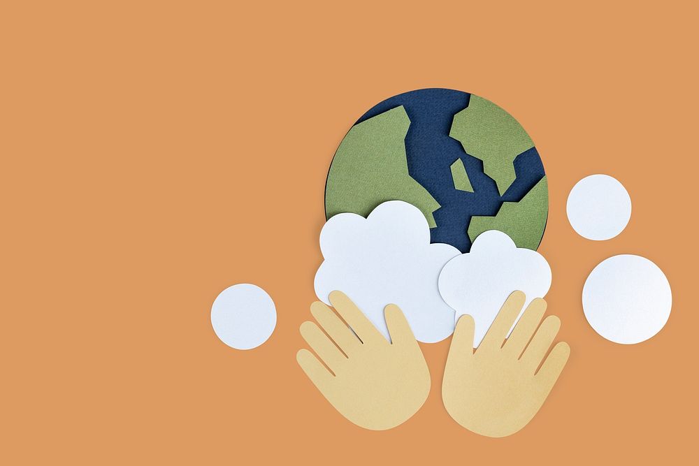 Hands washing the planet earth paper craft background mockup
