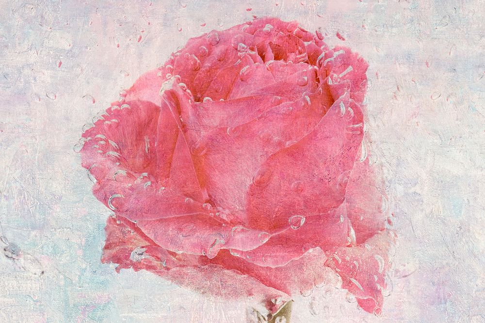 Pink wet rose flower