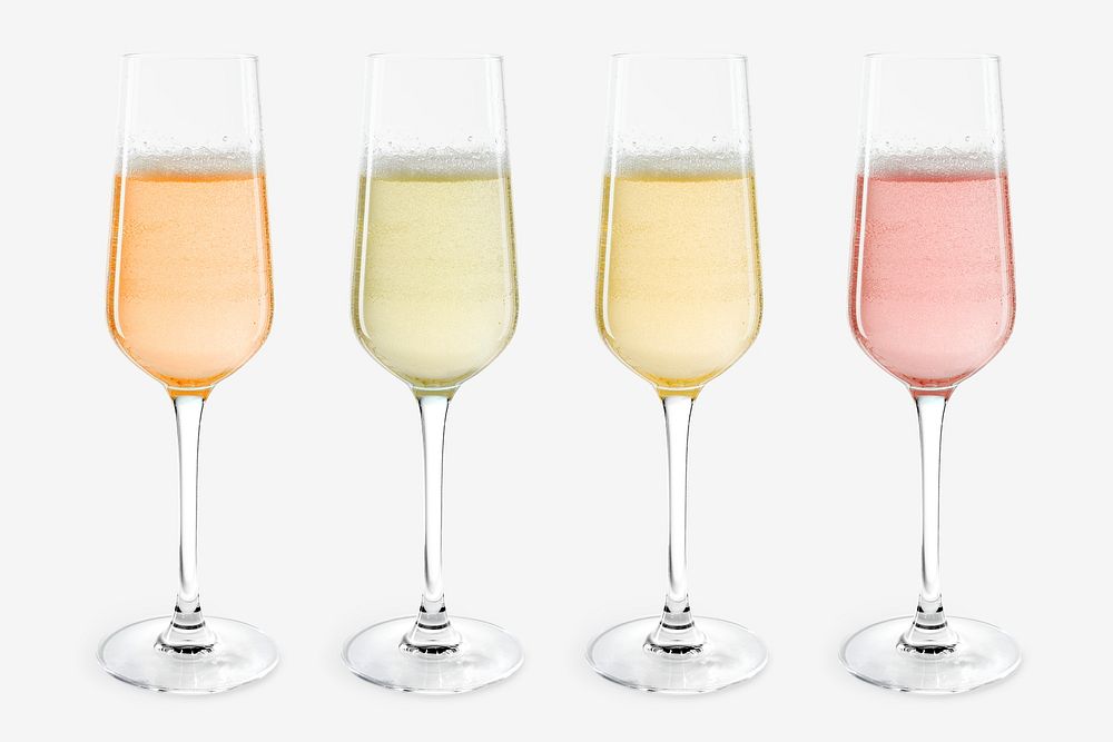 Mixed Champagne glasses mockup on white background
