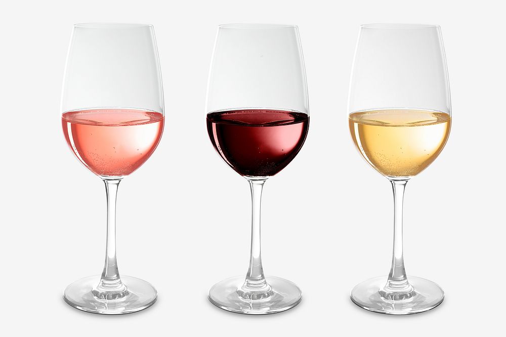 Three wine glasses mockup with red white and rose