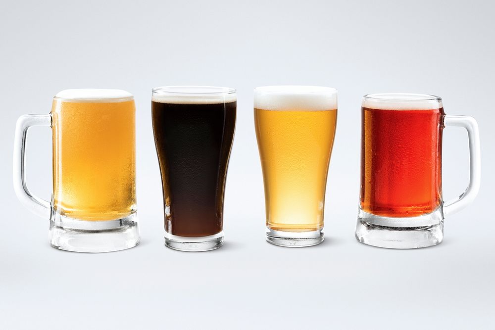 Mixed beer mugs product mockup on white background