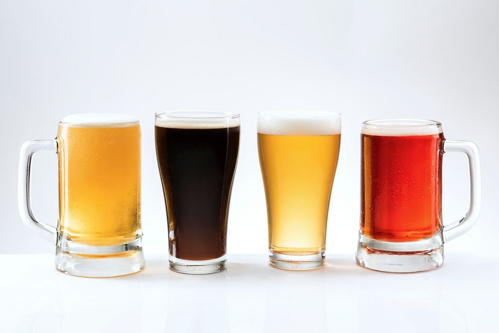 Mixed beer in various type ofglasses set