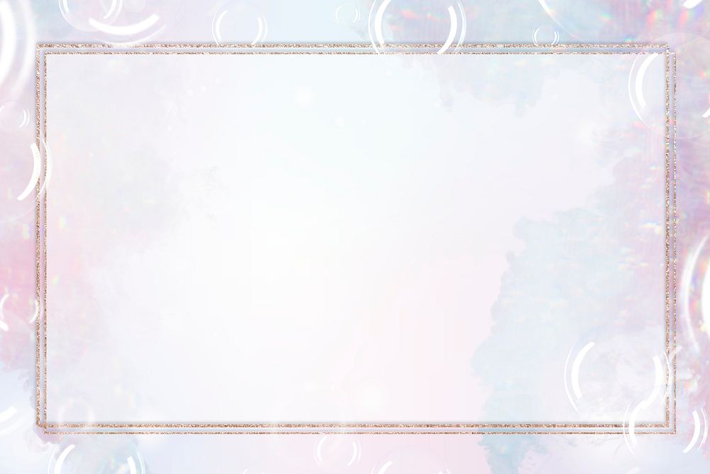 Glittery rectangle frame design element on a pastel soap bubble background