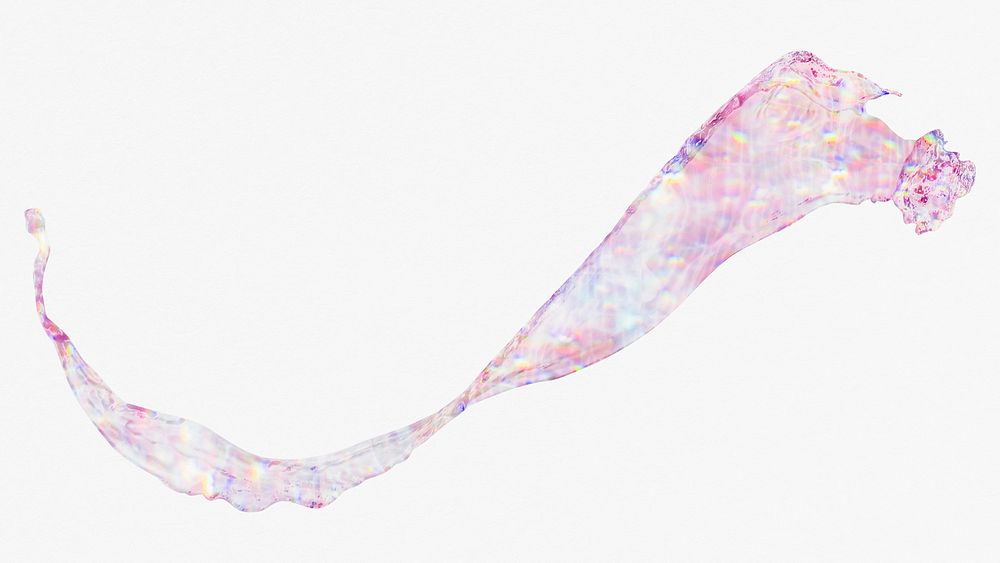 Pink holographic water splash with drops design element isolated on a white background