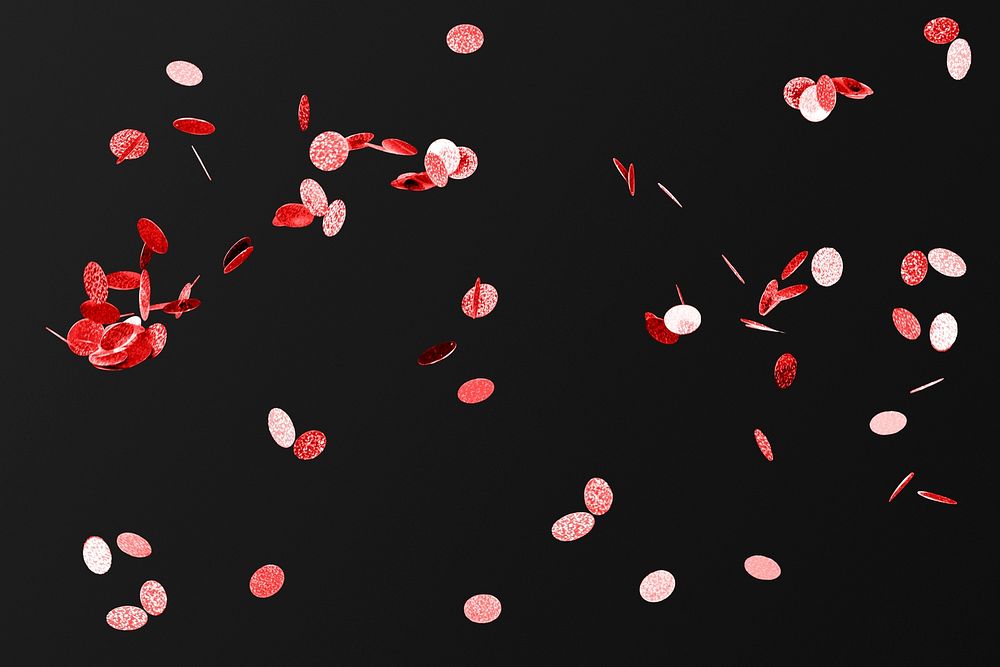 Red confetti pattern design element on a black background