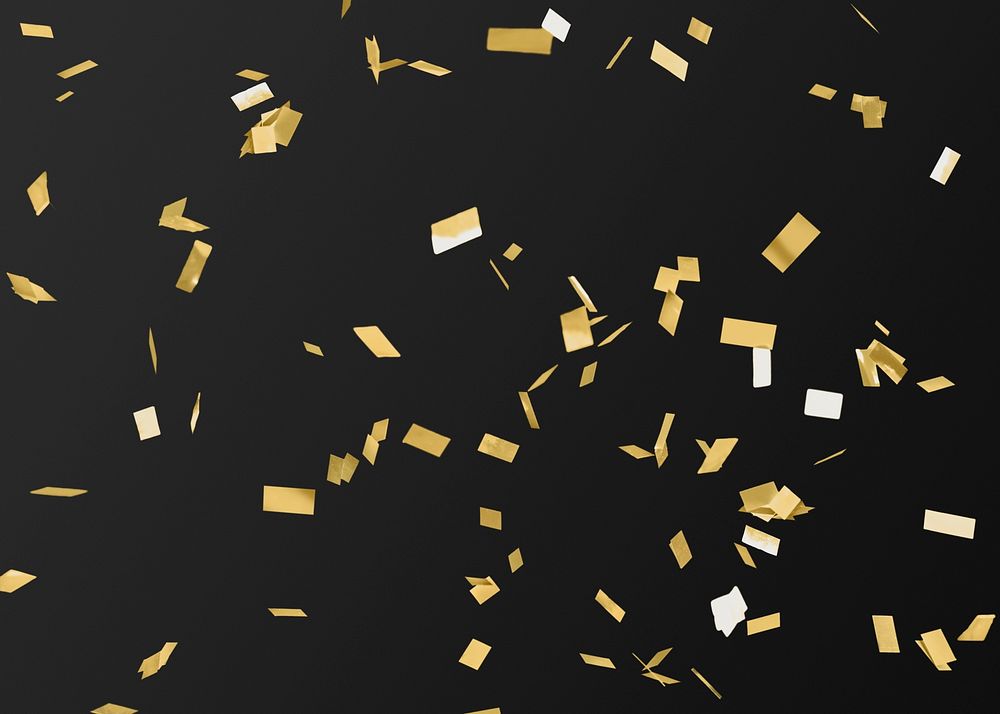 Gold confetti pattern design element on a black background