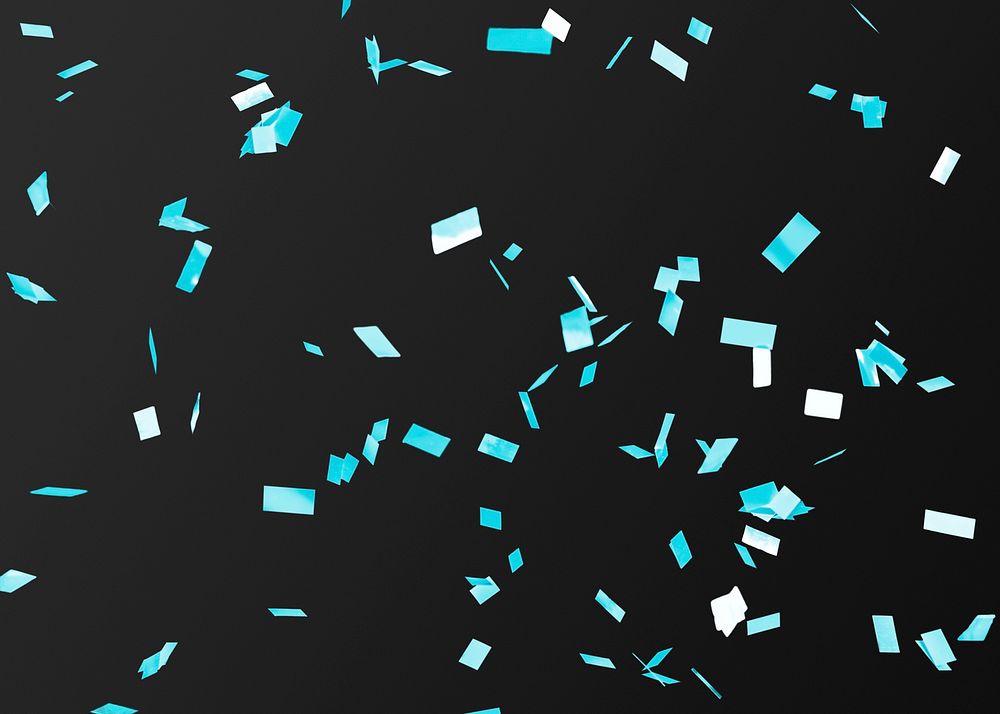 Blue confetti pattern design element on a black background