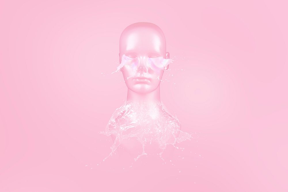 Mannequin head water elemental on a pink background