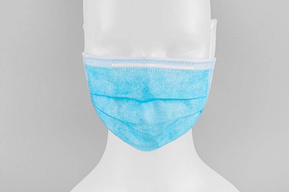 Blue surgical face mask on a mannequin