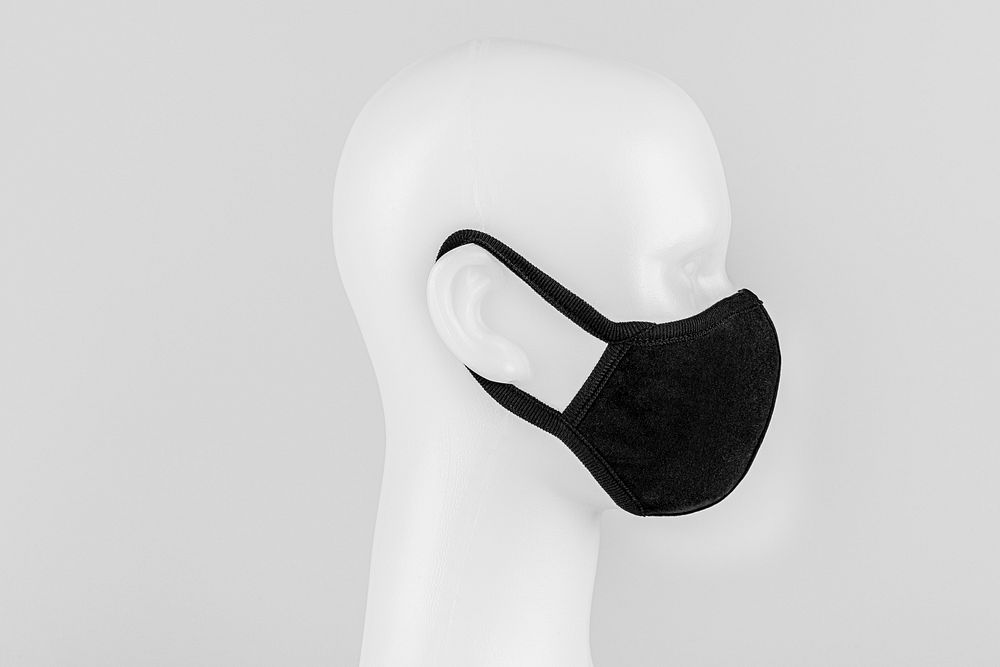 Black protective fabric face mask on a mannequin