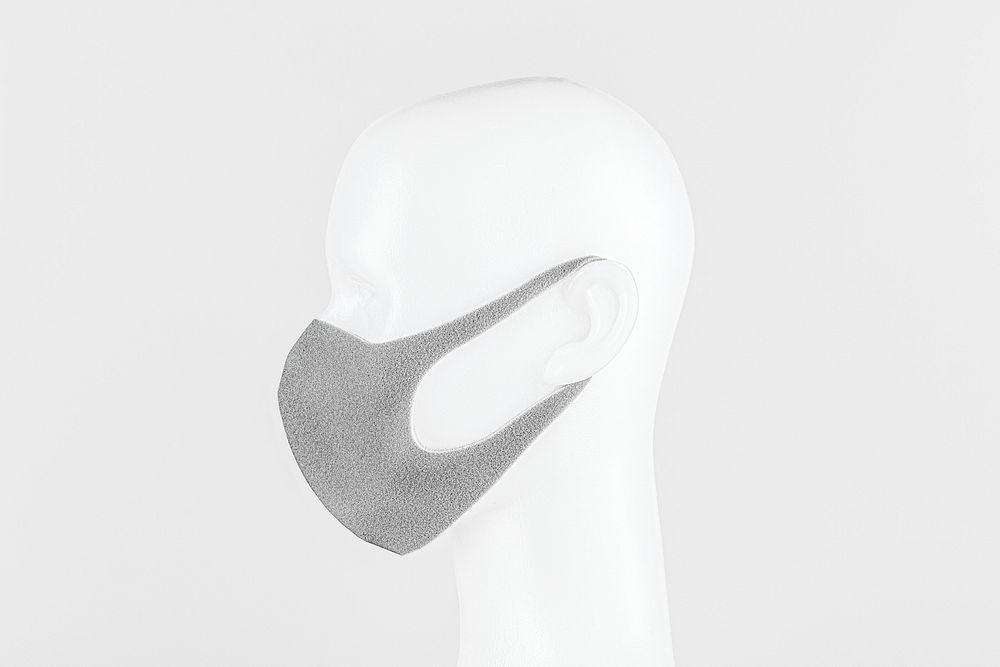 Gray soft Polyurethane foam face mask on a dummy head