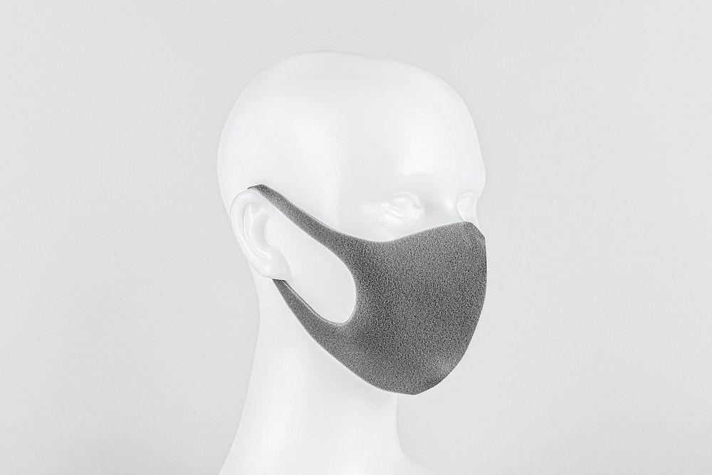 Gray soft Polyurethane foam face mask on a dummy head