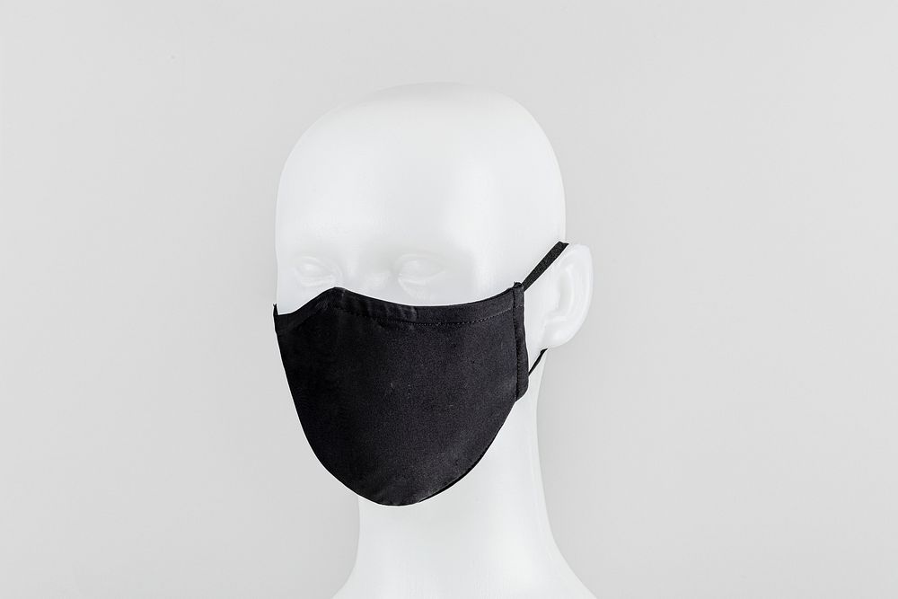 Black protective fabric face mask on a mannequin