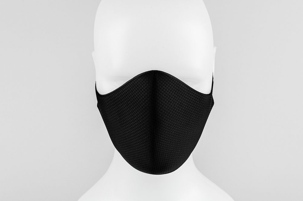 Black protective fabric face mask on a mannequin