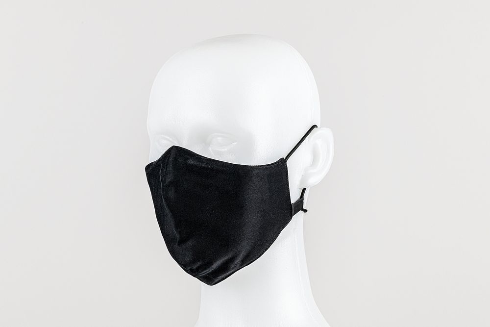 Black protective fabric face mask on a mannequin