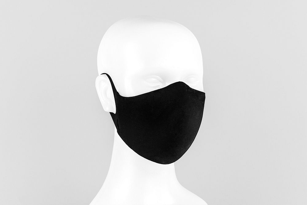 Black protective fabric face mask on a mannequin