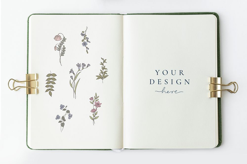 Flowers on a notebook page mockup