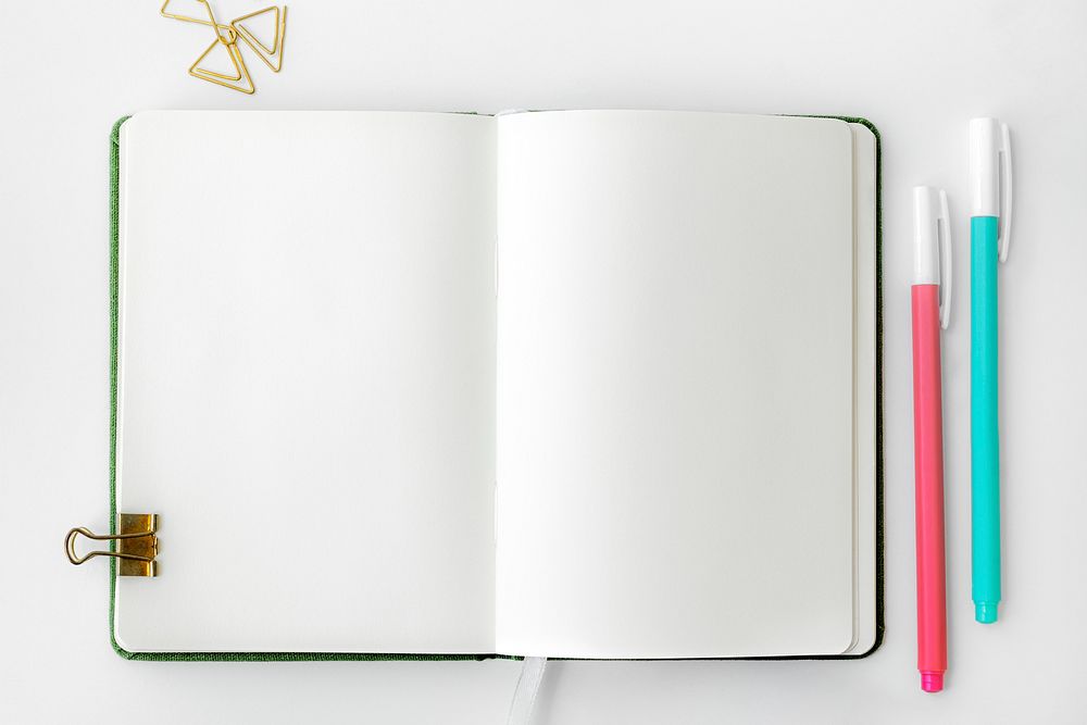 Blank plain notebook page with stationary