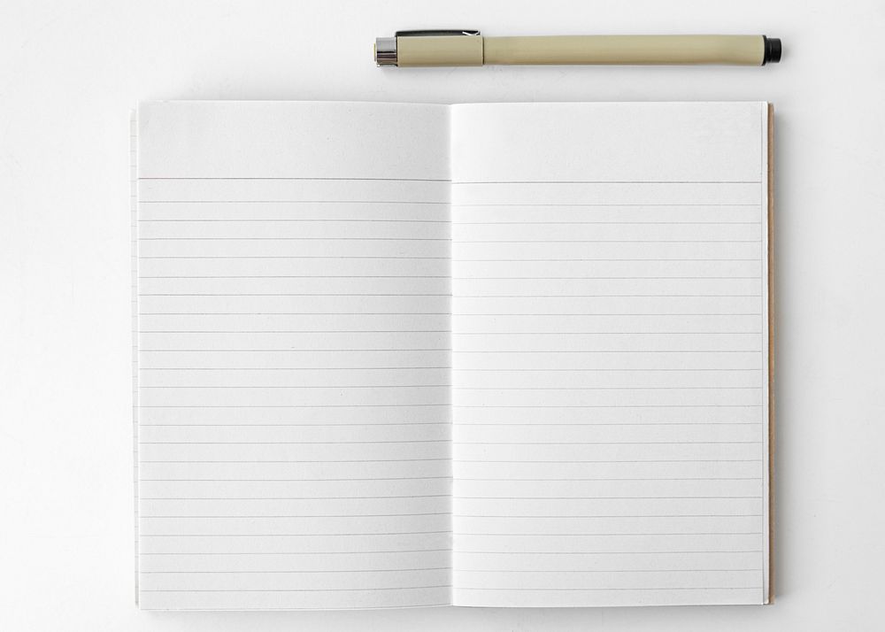 Blank plain white notebook page with a pen