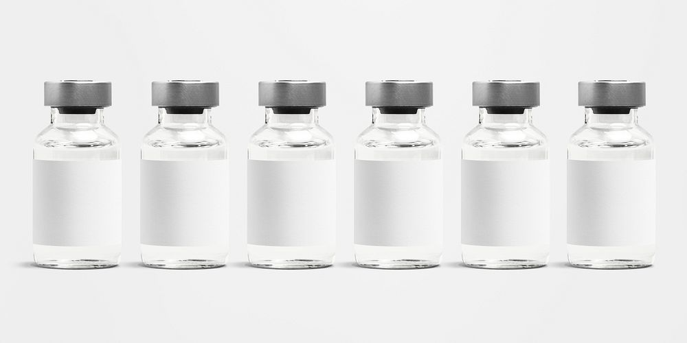 Medicine glass vial bottles label mockups psd