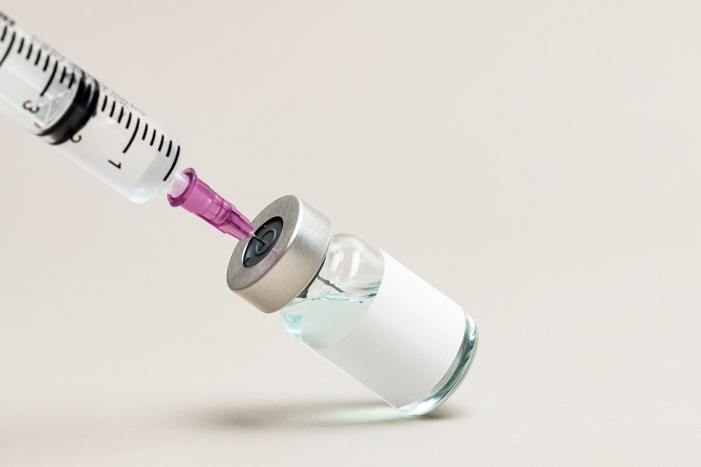 Blank white label on medicine bottle glass vial for injection