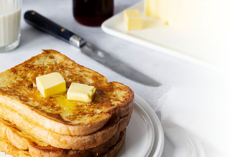 French toast breakfast with butter on top food photography