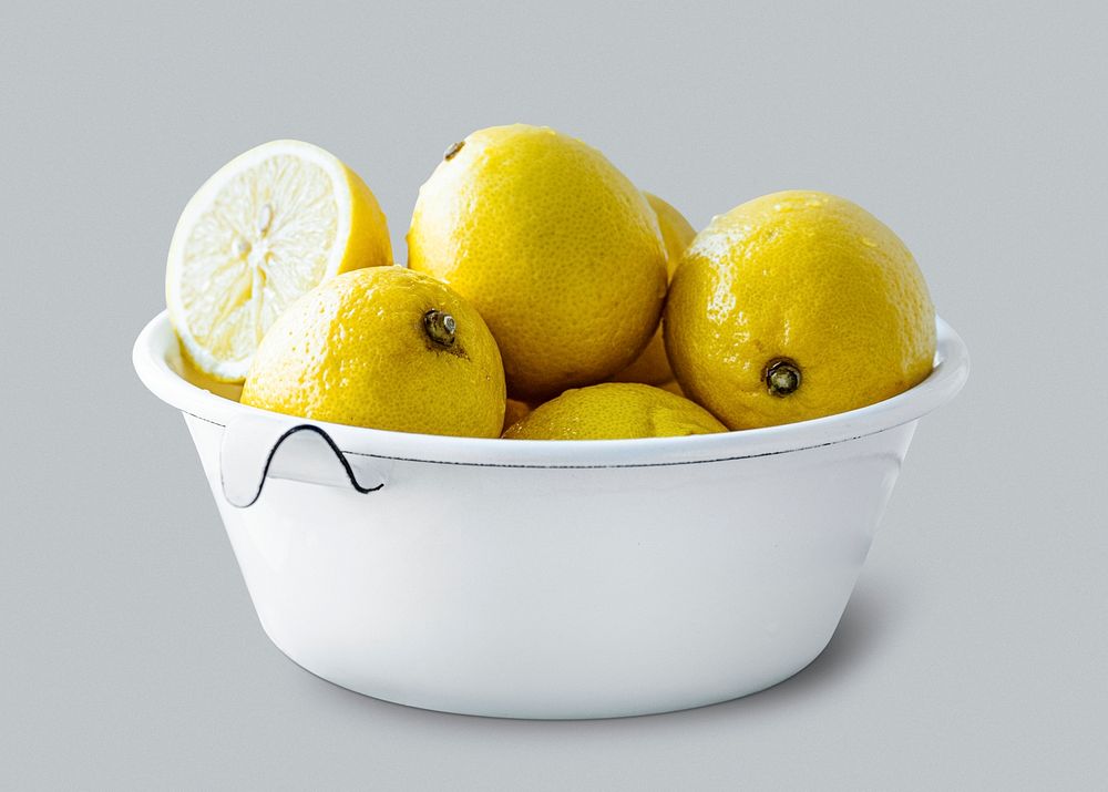 Lemons mockup psd placed in a bowl food photography