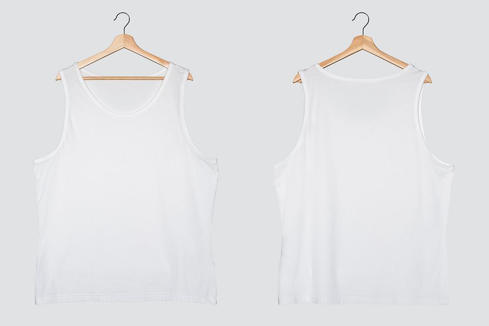 White muscle shirt mockup psd on a hanger streetwear fashion