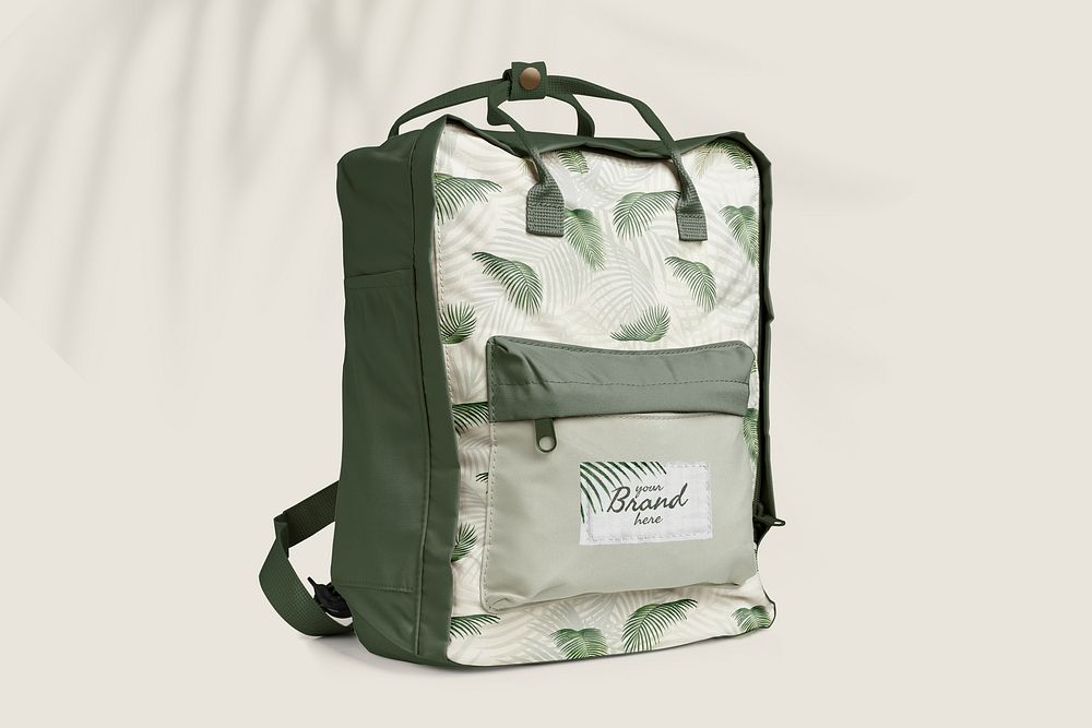 Leafy square backpack mockup psd