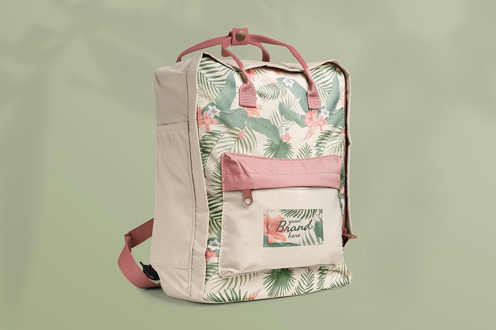 Leafy square backpack mockup psd