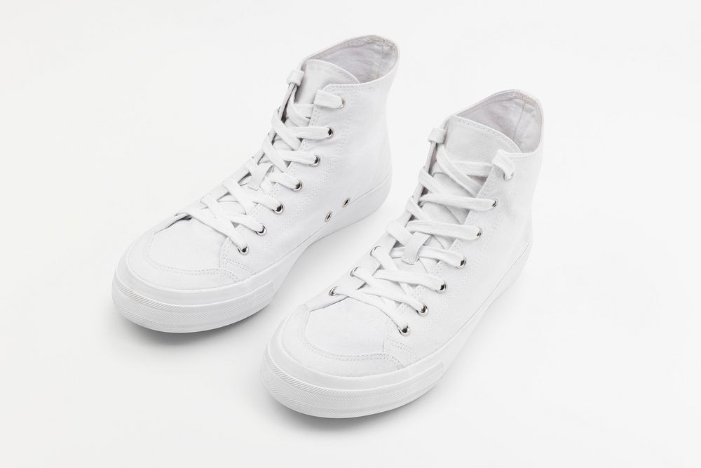 White high top sneakers mockup psd unisex footwear fashion