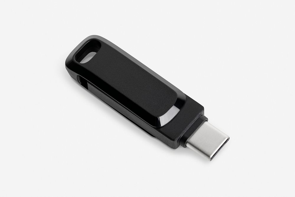 Black USB flash drive psd mockup technology data storage device