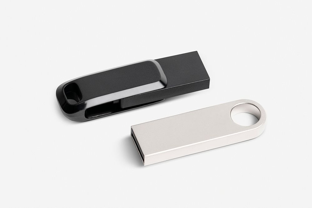 Two USB flash drive psd mockup technology data storage device
